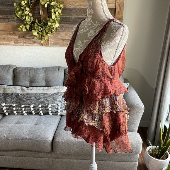 Elizabeth and James Silk Tiered Ruffle Front Sleeveless Top - Picture 2 of 12